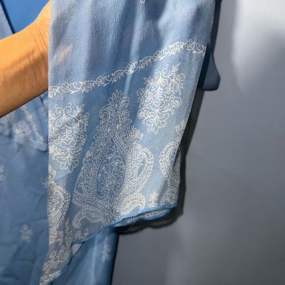 New York City Design Co Blue BOHO Fairy whimsical Silk Tunic Blouse VTG L EUC - Picture 3 of 8